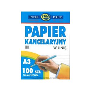PAPIER KANCELARYJNY A3, 100K. LINIA, INTERDRUK