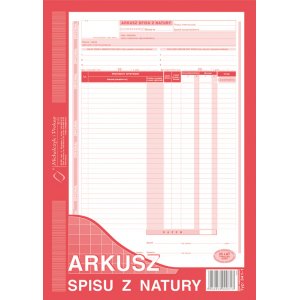 Arkusz spisu z natury  uniwersalny  A4 pion