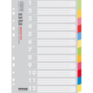 PRZEKŁADKI, KARTON, A4, 227X297MM, 12 KART, MIX KOLORÓW