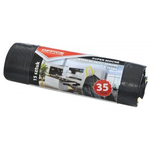 WORKI NA ŚMIECI Z TAŚMĄ, MOCNE  LDPE , 35L, 15SZT., CZARNE