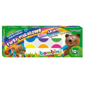 FARBY PLAKATOWE BAMBINO, 10 KOLOR&Oacute;W, 20 ML, MAJEWSKI