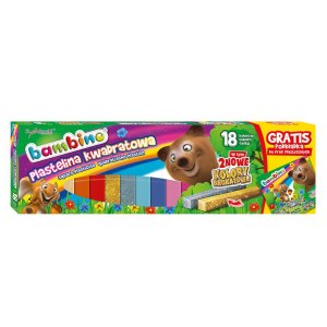 PLASTELINA KWADRATOWA BAMBINO, 18 KOLOR&Oacute;W, MAJEWSKI