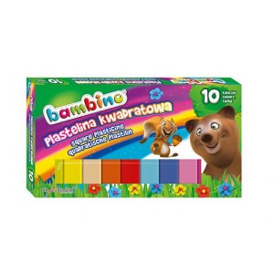 PLASTELINA KWADRATOWA BAMBINO, 10 KOLOR&Oacute;W, MAJEWSKI