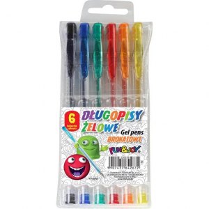 DŁUGOPISY ŻELOWE BROKATOWE FUN&JOY, KOMPLET 6 KOLORÓW