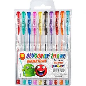 DŁUGOPISY ŻELOWE BROKATOWE FUN&JOY, KOMPLET 10-KOLOR&Oacute;W