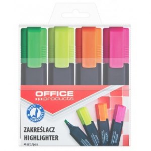 KOMPLET ZAKREŚLACZY OFFICE, 4szt. MIX KOLOR&Oacute;W