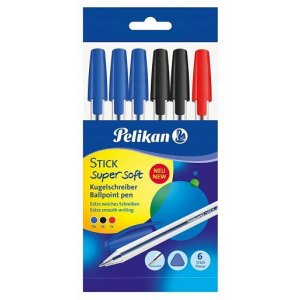 DŁUGOPIS PELIKAN SUPER SOFT STICK, ZESTAW 3 KOLORÓW  6SZT 