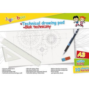 BLOK TECHNICZNY BIAŁY 150G A3/10KARTEK, GIMBOO