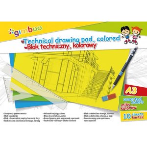 BLOK TECHNICZNY KOLOROWY 150G A3/10KARTEK, GIMBOO
