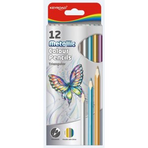 KREDKI OŁ&Oacute;WKOWE TR&Oacute;JKĄTNE METALICZNE  12 KOLOR&Oacute;W, KEYROAD