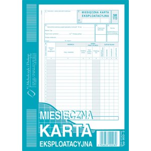 SM113 Miesięczna karta eksploatacyjna samochód osobowy